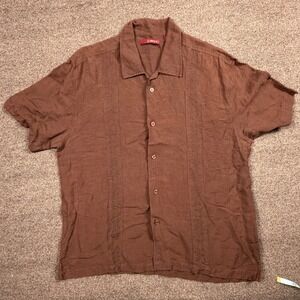 SOBRINO Mens Linen Blend Embroidered Guayabera Short Sleeve Button Up Shirt L